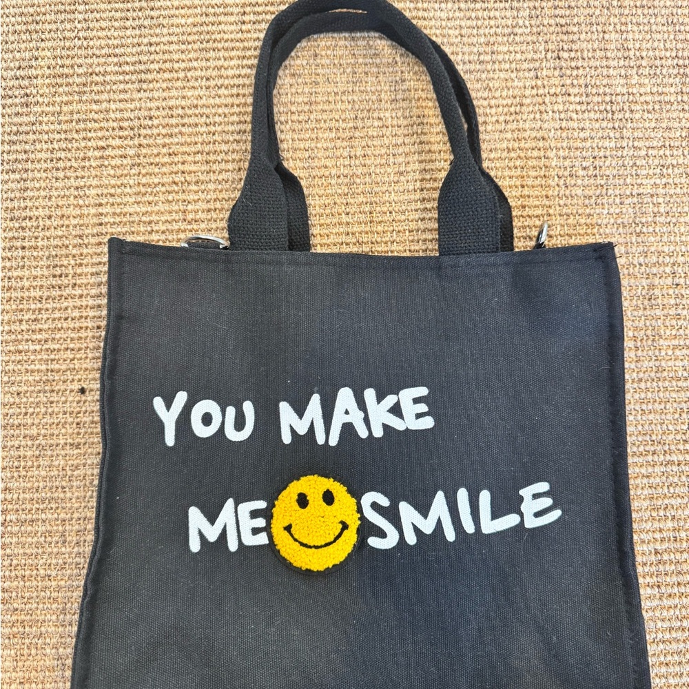 Black Tote Bag with Smiley Face